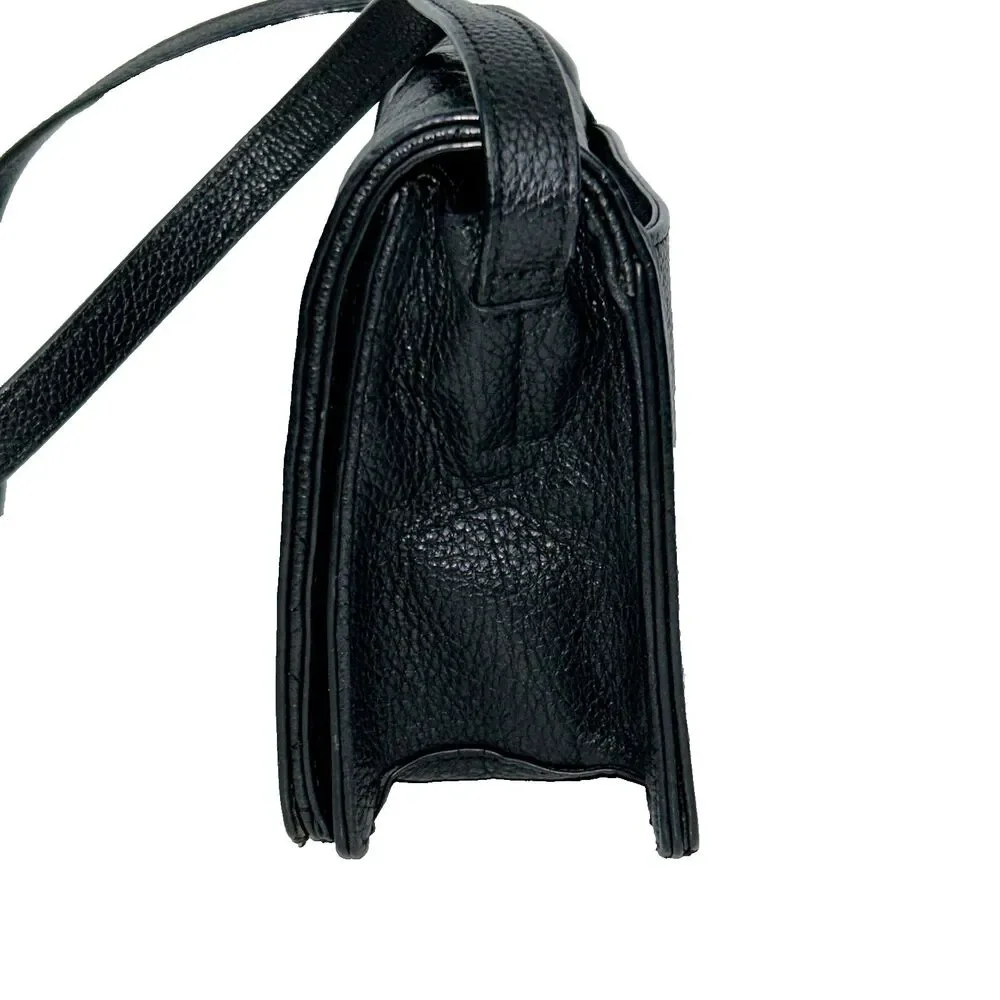 Rebecca Minkoff Black Quilted Front Flap Pebbled Leather Crossbody Bag Silver HW